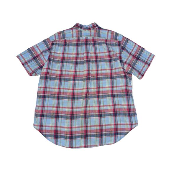 Vintage Ralph Lauren Linen Button Down Plaid Shirt Short Sleeve Collared X-Large - Picture 2 of 5